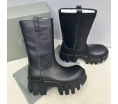 NUEVAS botas Chelsea de media pantorrilla para mujer, botas de cuero con plataforma para mujer, zapatos de invierno gruesos, botas de moto de diseñador de marca con tacón grueso 35 negro