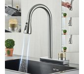 Grifo extraíble de acero inoxidable para fregadero de cocina, grifo de cocina en cascada gris