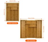 Organizador de cajones de cocina expandible para utensilios, cubiertos y cubiertos de bambú.