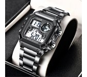 LIGE-reloj Digital para hombre, pulsera con pantalla LED Dual, esfera cuadrada, electrónicos, resistente al agua, luminoso, novedad de 2022 negro