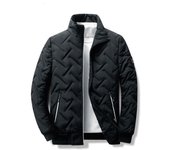 Abrigo de invierno para hombre, chaqueta con cremallera de tendencia coreana de Color sólido, ropa de calle informal de moda cálida, abrigos gruesos con cuello levantado M negro