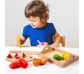 Casa de juegos para niños, caja de madera de simulación, cortador de frutas y verduras, reloj de cocina con velcro para cortar alimentos, juguetes de madera