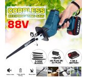 Sierra recíproca inalámbrica de 88 V + 4 hojas de sierra Herramienta para cortar metal y madera Cortadores de carpintería portátiles con carga de 1/2 batería con estuche de plástico 1 battery+4 blades
