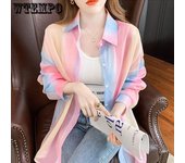 Protector solar para mujer, verano 2023, camisa fina de manga larga con arcoíris, chaqueta cárdigan ligera exterior a la moda XL