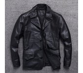 Chaqueta larga para hombre, abrigo de viento de cuero genuino, chaqueta de cuero de vaca clásica negra de talla grande, tela de cuero informal 5XL