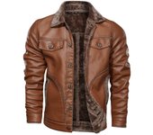 Ropa de cuero para hombre nueva chaqueta de cuero locomotora con solapa de invierno con felpa y abrigo grueso de moda europea y americana 5XL