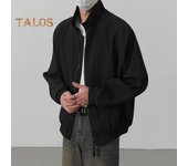 Chaqueta de otoño para hombre, solapa, manga larga, dobladillo elástico, cremallera, abrigo, color sólido, estilo retro, ropa informal M negro