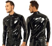 Chaqueta para hombre, abrigo, manga larga, cremallera frontal, cuello levantado, Tops con apariencia mojada, charol, estilo discoteca, camiseta L negro