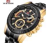 VA VA VOOM Reloj para hombre Luminoso Deportes Pulsera de cuarzo Original 30 m Resistente al agua Relojes de diseñador de marca de lujo Calendario de acero inoxidable Relojes de pulsera de negocios negro/oro rosa