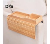 Bandeja de bambú para reposabrazos de sofá con portavasos, bandeja organizadora antideslizante para sofá, mesa plegable para bebidas y control remoto para teléfono. A