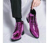 Botas de charol para hombre, estilo Derby, Oxford, de vestir, con punta de ala, para esmoquin, blazer, zapatos de montar, botas de moto EU:38 negro