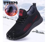 WTEMPO, zapatos de invierno de talla grande de algodón para hombre, zapatillas de deporte de felpa de suela blanda, zapatos planos cálidos de Color sólido para hombre, zapatos informales antideslizantes 44 rojo