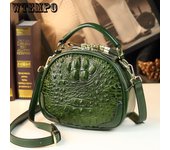 Bolso de negocios ligero de lujo con patrón de cocodrilo para mujer, bolso de cuero a la moda que combina con todo, pequeño bolso redondo, bolso de hombro portátil One Size verde