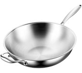 Sartén wok de acero inoxidable de tres capas de cuerpo entero con cubierta de acero, sartén para freír de inducción apta para horno, adecuada para todas las estufas 32CM