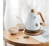 Hervidor eléctrico retro de 110 V/220 V, tetera de boca fina con cuello de cisne de 1,0 l, cafetera manual de acero inoxidable 304 con termómetro