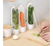 Contenedor de hierbas para refrigerador con tapa transparente y orificios de ventilación ajustables. Sin BPA. Conserva la frescura de las verduras. negro