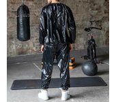 Conjunto de 2 piezas de pantalones de sauna, traje deportivo impermeable y resistente al viento para perder peso, con aberturas elásticas, para quemar grasa, para fitness y deportes 2XL negro