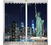 Cortina arquitectónica personalizada con vista nocturna de la ciudad en blanco y negro moderna, cortina para sala de estar con puente de Nueva York, cortina con horizonte de Nueva York (50Wx50H)x2(CM)&Rod Pocket