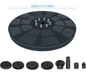 Bomba de fuente solar de 3 W, fuente de baño para pájaros al aire libre con energía solar, 7 patrones de pulverización, bomba de agua con negro