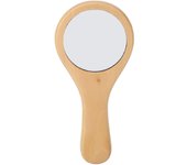 Espejo de maquillaje redondo de madera de mano con mango de madera, espejos cosméticos portátiles para viajes en casa.