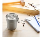 Taza de café de 1 l con asa plegable y tapa ventilada Hervidor de agua ligero para acampar de acero inoxidable plata