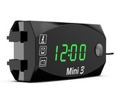 Medidor de motocicleta 3 en 1, reloj de tiempo digital LED, termómetro, voltímetro de voltaje, batería impermeable verde