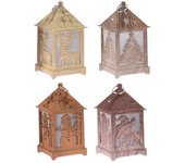 farol led tallado efecto madera 6,5x6,5x12cm colores/modelos surtidos