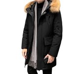 Chaqueta de algodón de alta gama con capucha y longitud media para hombre, chaqueta de invierno cálida y resistente al viento para hombre XXXXL negro