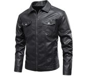 Chaquetas de otoño e invierno para hombre, chaquetas casuales de cuero, chaquetas de motociclista para hombre, chaquetas de cuero sintético con solapa estilo coreano para hombre. L negro