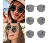 Gafas de sol circulares con montura de Metal para mujer, gafas de sol redondas clásicas de viaje, gafas de sol Retro con protección UV400 gris/negro
