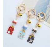 Pequeño colgante de campana Maneki Neko, llavero de coche de estilo japonés, llavero de gato de cerámica, regalos para niños Style A