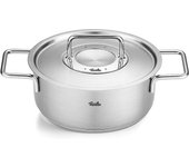 Olla Fissler Pure Collection de 24 cm con tapa de acero inoxidable, compatible con gas IH, fabricada en Alemania, color plata japonesa, de dos asas [Producto autorizado] plata