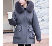 Chaquetas de invierno para mujer, moda, cuello de piel, tallas grandes, parkas para mujer, forro grueso y cálido, abrigo desmontable M negro