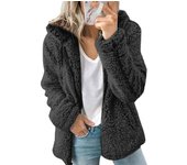 Chaqueta corta de lana Sherpa de invierno para mujer, chaqueta tipo cárdigan con capucha y cremallera, chaqueta cálida e informal de felpa sólida, resistente al viento, para otoño e invierno S negro