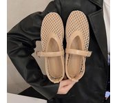 Verano, Use zapatos de punta redonda, hebillas rectas, casuales y cómodos, zapatos planos de mujer, zapatos sencillos con recortes, zapatos de rejilla 35 albaricoque