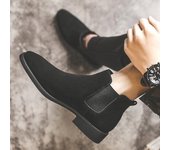 Botas Chelsea de piel de ante para hombre, botines decentes para hombre, zapatos casuales cortos originales para hombre, estilo británico, botas de invierno y primavera. 6 negro