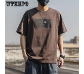 Camiseta de manga corta de algodón para hombre, Top informal de gran tamaño, Retro, de media manga, tendencia de verano S café
