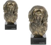 Tibetan Terrier, Tsang Apso, Dokhi Apso - Dog statue, bust on stone base, sculpture, trophy for dog show by Art-Dog brand marrón