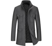Abrigos de lana para hombre, otoño invierno 2024, moda informal de negocios, abrigo de cuello doble, mezcla de lana, cuello alto, gabardinas cálidas para hombre M gris