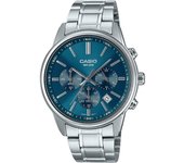 Casio Reloj cronógrafo analógico estándar de acero inoxidable con esfera azul de cuarzo MTP-E515D-2A1V para hombre azul