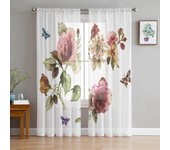 Cortina transparente Floral de flores Vintage para dormitorio, cortina de gasa de tul para cocina, decoración para sala de estar, tratamiento de ventana 135W x 114H(cm)