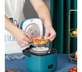 Olla arrocera eléctrica inteligente, miniollas multifuncionales que ofrecen utensilios de cocina antiadherentes para el hogar y la cocina, 220V con olla a vapor 220V azul