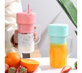 Exprimidor portátil de 420ml con pajita, exprimidor de frutas eléctrico USB de acero inoxidable, Extractor de vasos, licuadora, máquina para hacer jugo para Cocina verde
