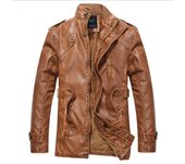 Chaqueta de cuero sintético lavado de corte entallado para hombre, de moda de invierno, chaqueta de cuero de terciopelo grueso de tamaño mediano y largo para hombre M