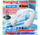 Ventilador de cuello colgante sin hojas perezoso de 3500 mah, ventilador para colgar en el cuello portátil con carga USB, ventilador sin hojas, mini ventilador con collar, ventilador para viajes en interiores y exteriores blanco