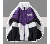 Chaqueta universitaria de estilo universitario para hombre, chaqueta Bomber Bordado de letras de primavera, abrigo informal de retazos suelto con cremallera para mujer y pareja S 40-47kg púrpura