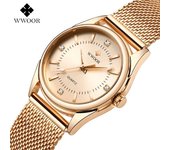 WWOOR Reloj de cuarzo con correa de malla para mujer Reloj resistente al agua