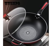 Wok antiadherente para el hogar, estufa de Gas no aceitosa, Cocina de Inducción, olla de hierro General, sartén, utensilios de cocina rojo