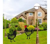 Adorno de gallo de hierro forjado, figura familiar de pollos ahuecados, arte para patio de pollos, estatua de Metal para jardín, decoración de granja Boy