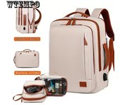 Mochila para computadora portátil expandible de gran capacidad, bolso de hombro de viaje liviano, separación seca y húmeda, diseño portátil beige